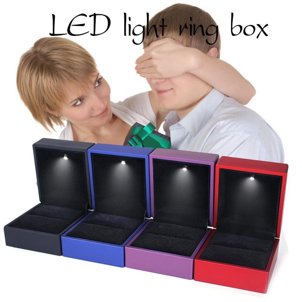 LED Light Ring Box W/ LED Light Black Engagement Jewelry Pendant Box