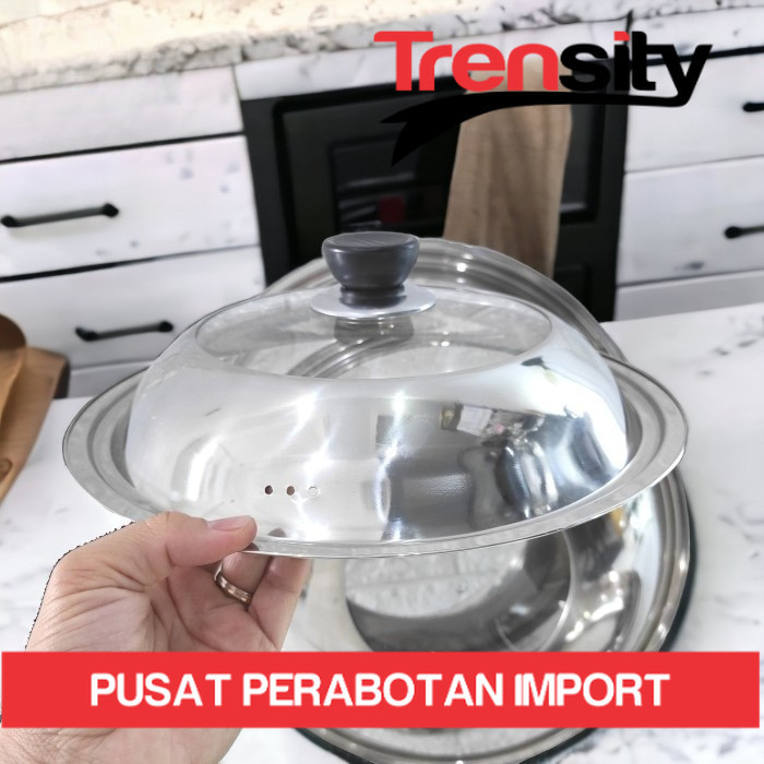 Tutup Wajan Stainless Kaca Kuali Panci Wok Baskom Penutup Kukusan *TRENSITY*