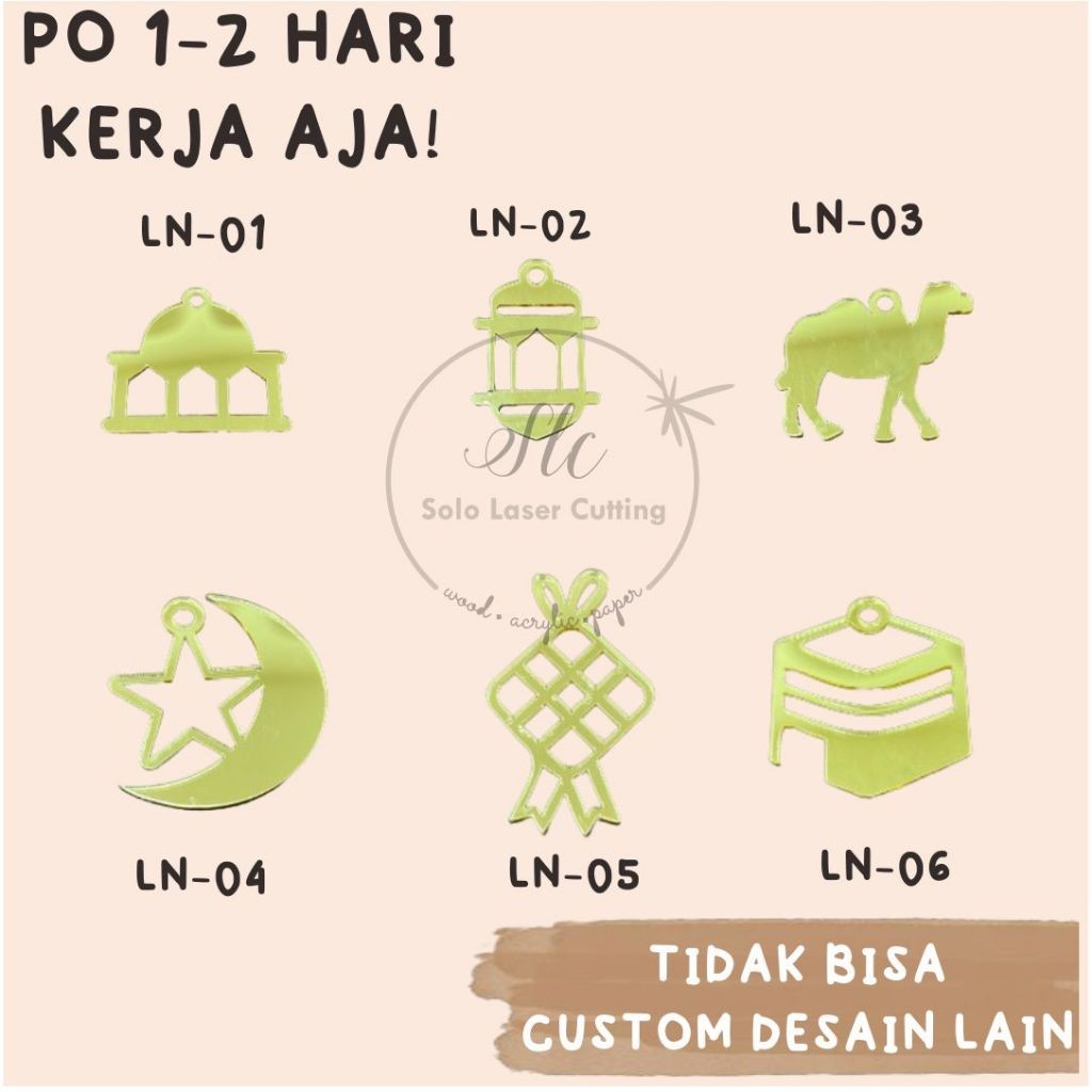 Hang Tag Miror Gold Lebaran Hampers / Tag Kayu Idul Fitri / Tag Hampers Aksesoris Lebaran / Hangtag 