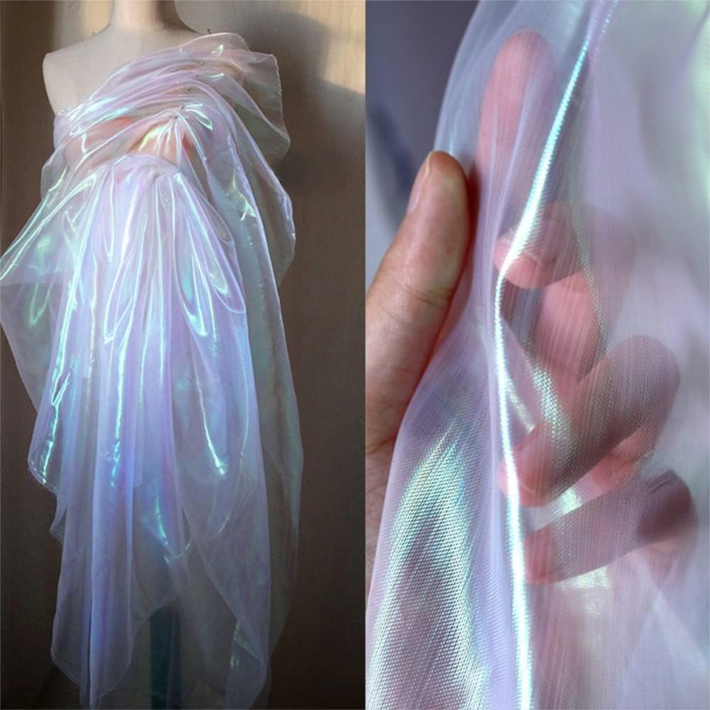 

Laser Tulle Fashion Fluorescent Organza Fabrics Laser Shiny Designer Stage Wedding Decor Voile Transparent Handmade Materials