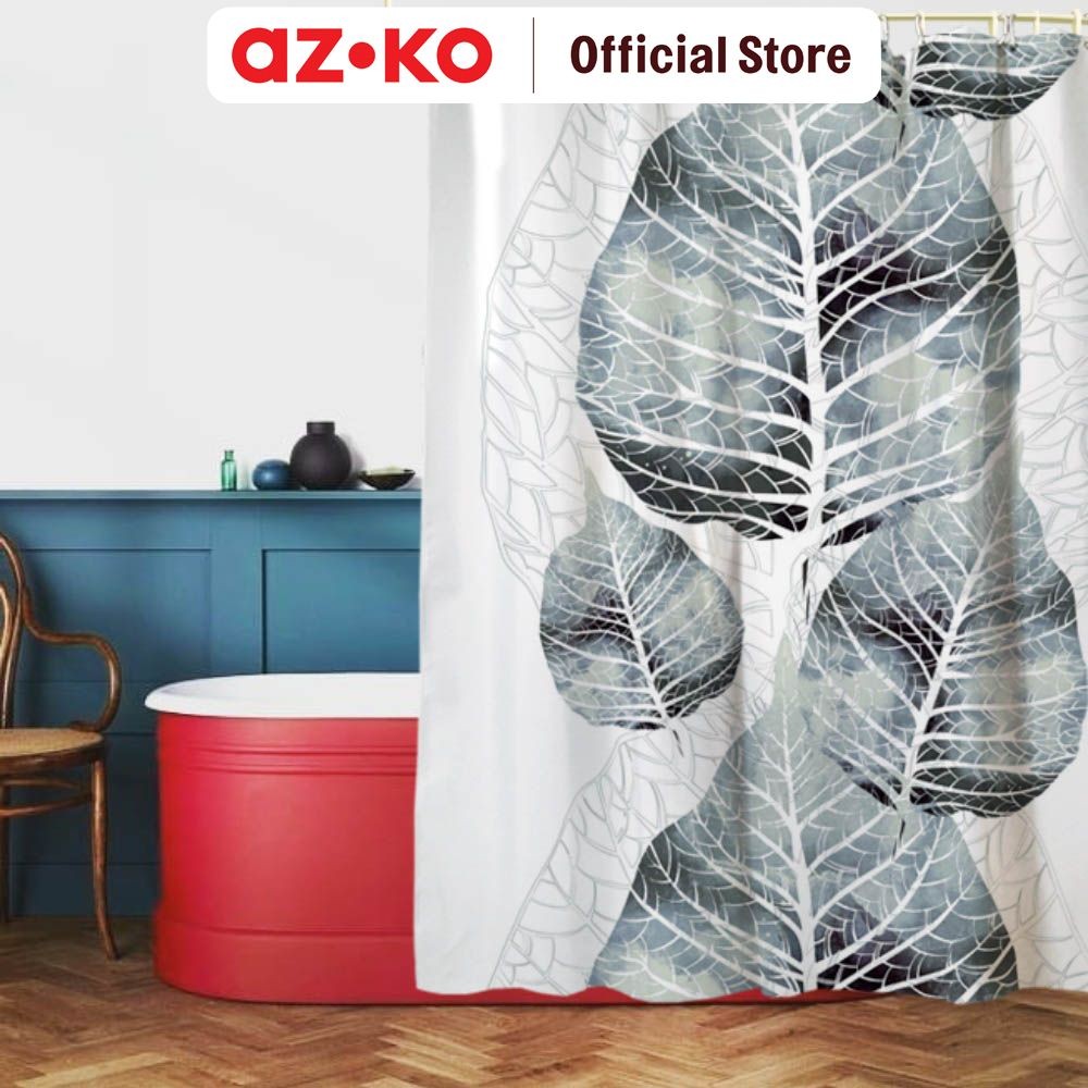 AZKO Forhom 180x180 cm Tirai Kamar Mandi Dengan C Hooks Big Leaf Gorden Penutup Ruang Shower Curtain