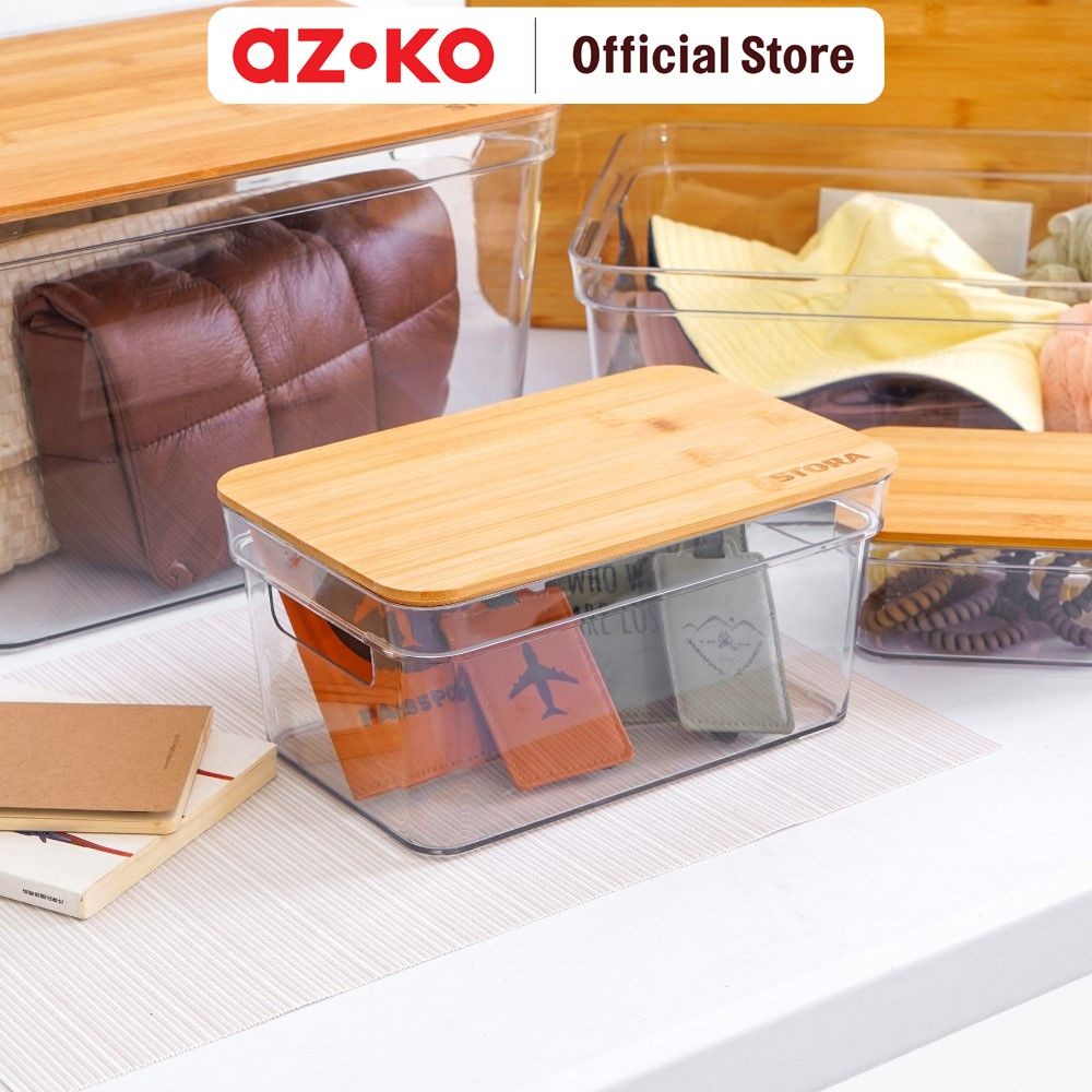AZKO Stora 5 ltr Kotak Penyimpanan Dengan Tutup Bambu Kotak Serbaguna Wadah Simpan Storage Box Boks 