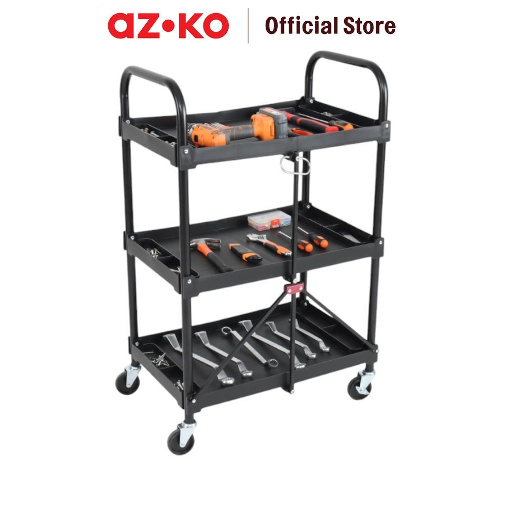 AZKO Maxbuilt Troli Perkakas Lipat 3 Tingkat - Hitam Trolley Roda Foldable Trolley Troli Barang Whee