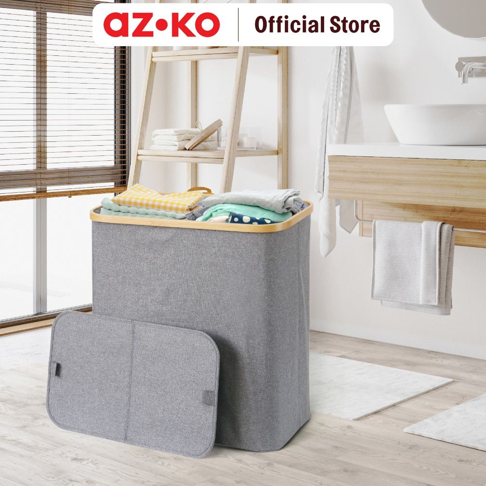 AZKO Stora Keranjang Laundry 2 Pocket 55x34.2x60 cm - Abu-Abu Keranjang Pakaian Tempat Baju Kotor La