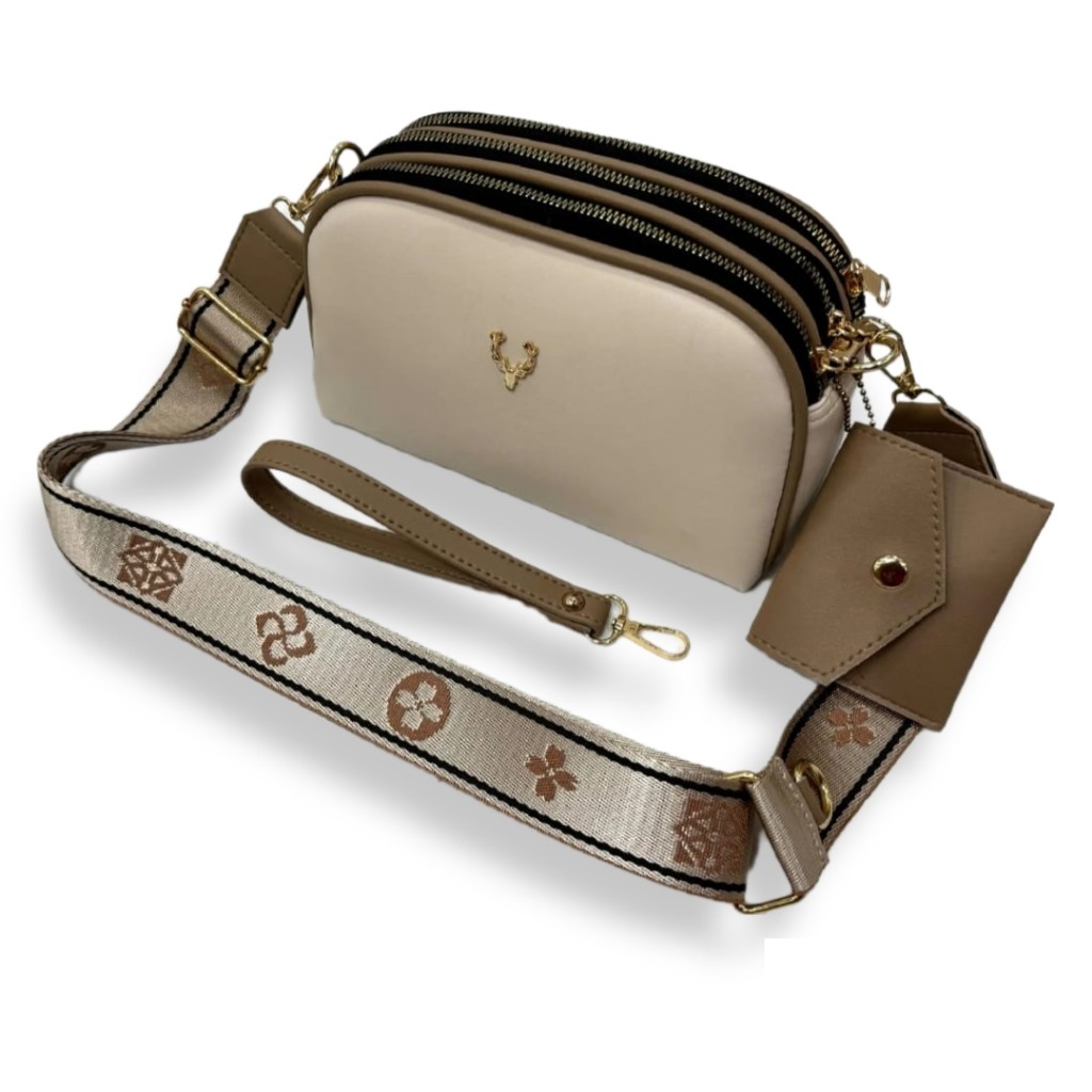 Naura Bag Tas Selempang Wanita 3 Ruang Resleting Fashion Korea