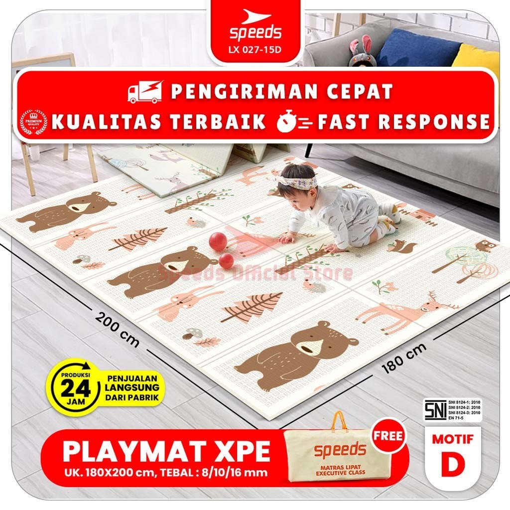 GYM25 SNI SPEEDS Free tas Playmat Bayi 200x180cm Tebal XPE Matras Anak Playmate Baby/alas lantai bay