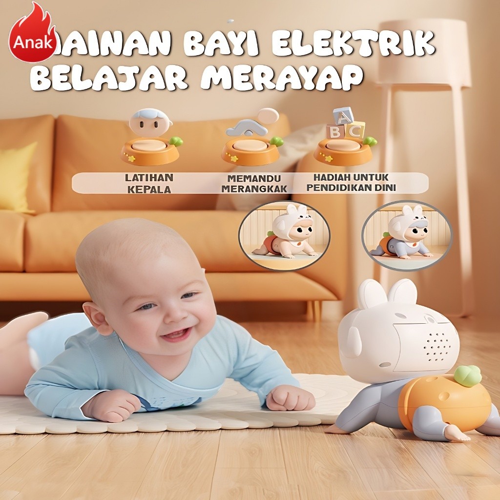Anak-Anak Belajar merangkak mainan bayi merangkak elektrik musikal bayi 6-12 bulan