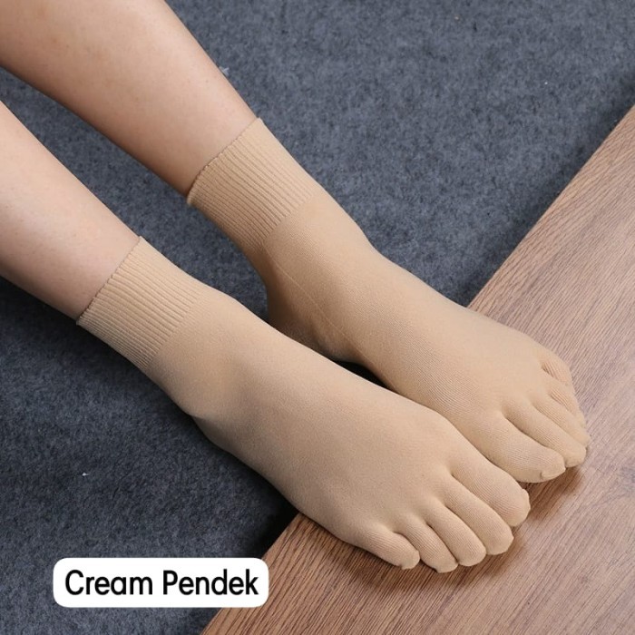 ❝PROMO TERBATAS❞ Kaos kaki Stocking 5 Jari Selutut Kaos Kaki Muslimah Warna Kulit Panja - Cream Pend