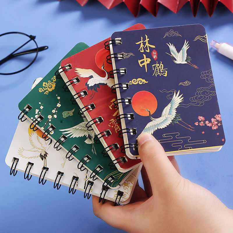 

Korean A7 Pocket Book Antique Crane Portable Notebook Student Cute Rollover Mini Thick Coil Stationery Kawaii Simple Journal