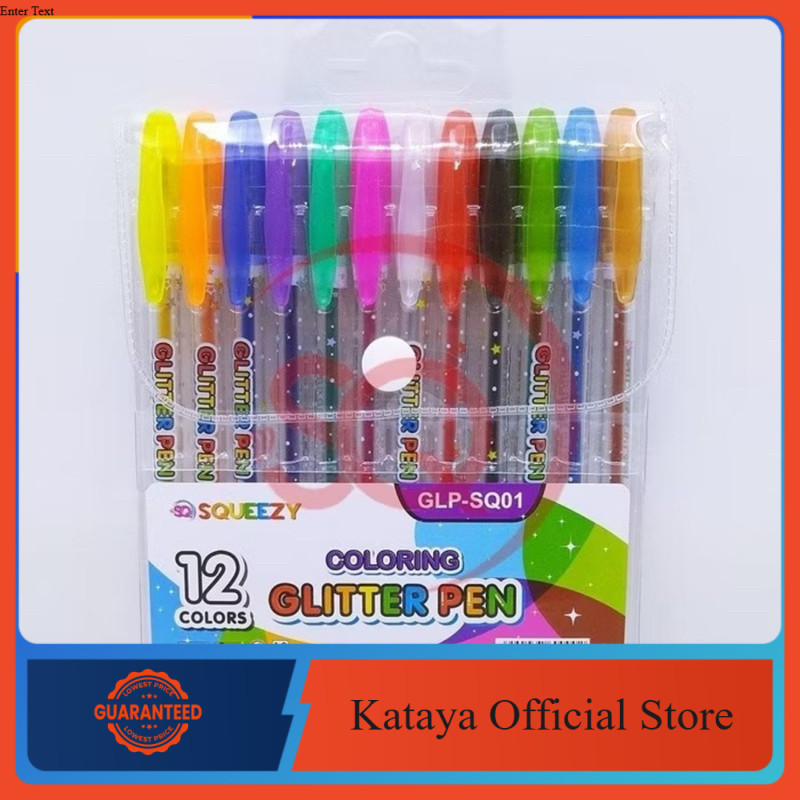 

Pulpen Gel Warna Glitter / Glitter Pen Squeezy 12 Warna