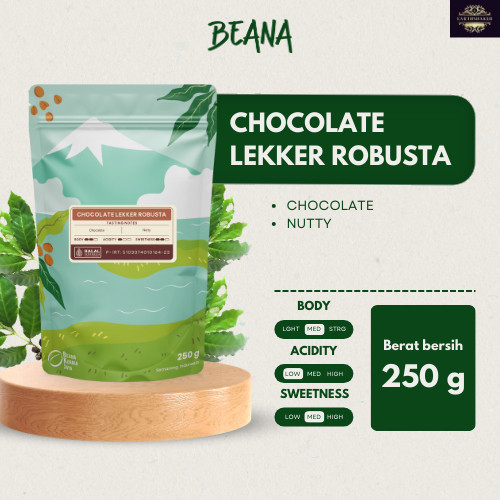 

Chocolate Lekker Robusta Coffee Roasted Beans | Biji Kopi Bubuk 250gr - Beana Roastery Semarang