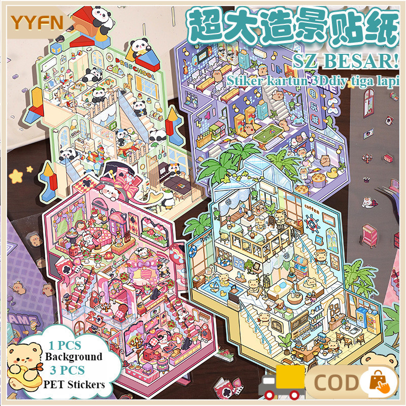 

READY SZ BESAR TIGA LANTAI! STICKER 3D Premium Satisfying Decoration Landscaping Creative Mainan Anak Unik Lucu COD Viral Korea
