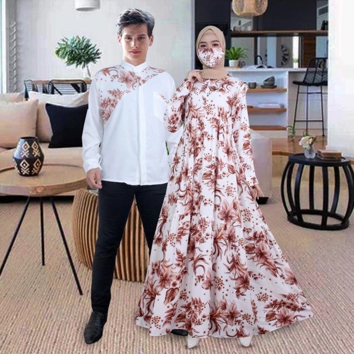 couple lesti putih baju gamis koko pasangan jumbo bagus murah fit ktf