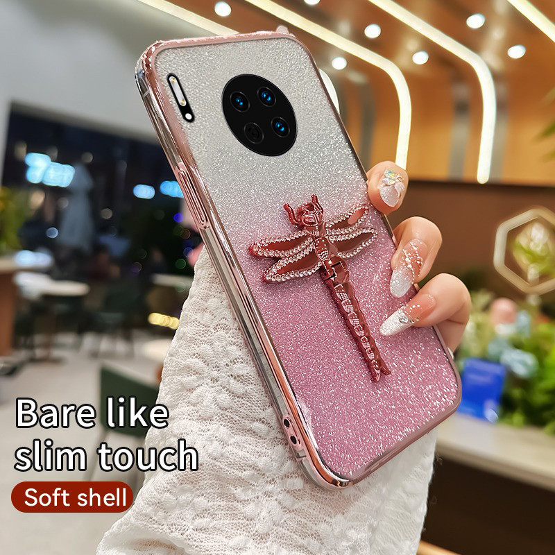 Phone Case for Huawei Mate 30 / Mate 30 Pro Back Cover Fashionable Diamond Clear Setting Gragonfly S
