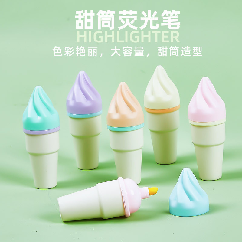 

Highlighter Ice Cream Cone 1 Set isi 6 Pcs Free Pouch Bening Colorful Es Krim Lucu, Unik, Imut Termurah Grosir COD