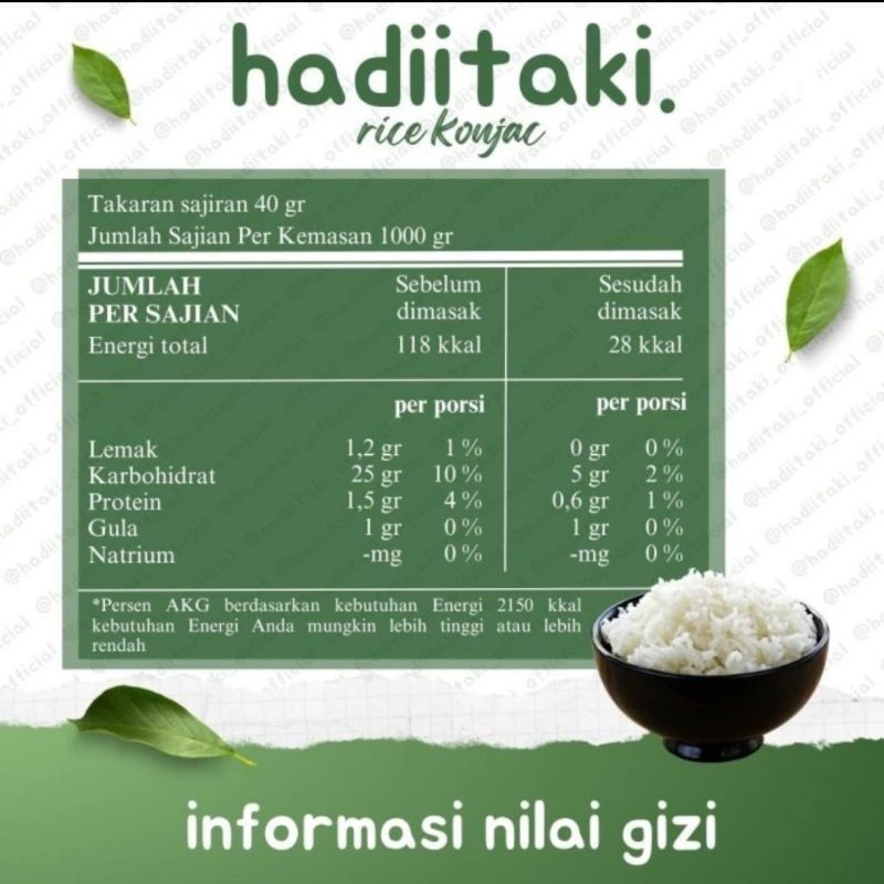 

HADIITAKI Beras Porang 1 KG Shirataki Konjac Rice diet rendah kalori