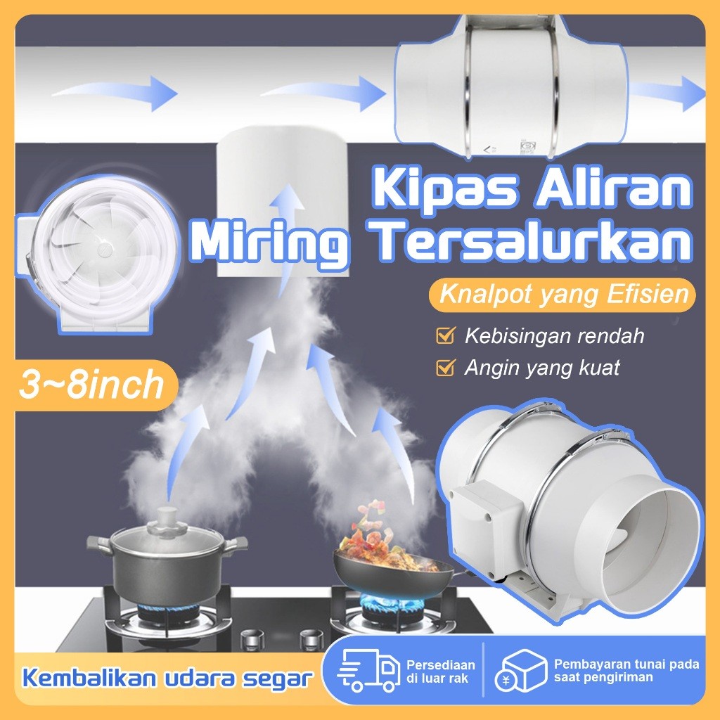4/6"Kipas Angin Buang Diam Ekstraktor Kipas Saluran Sebaris Blower Blower Ventilasi Ventilasi Pember