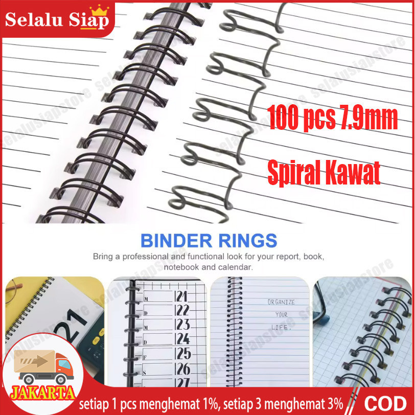 

100 pcs 7.9mm Spiral Kawat / Ring Kawat Jilid Spiral 3:1 34 Lubang Warna Hitam / Putih/Buku Catatan Daun Longgar, Cincin Besi Pegas, Akses Pengikat Máquina, Kalender
