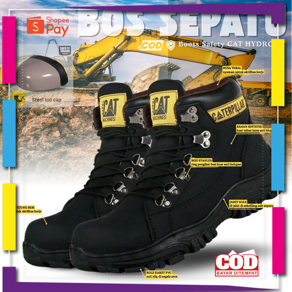 [PREMIUM ORIGINAL] Sepatu Safety Pria Boots Caterpillar Hydrolic Ujung Besi Kerja Proyek Outdoor Tac