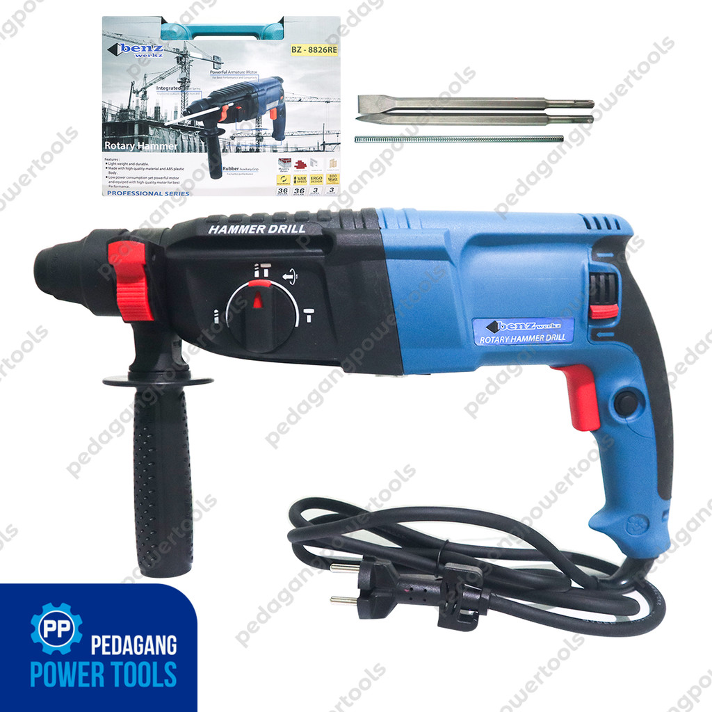 BENZ BZ-8826RE Mesin Bor Bobok Tembok Beton SDS Plus 26 mm Rotary Hammer Drill Listrik 3 Mode