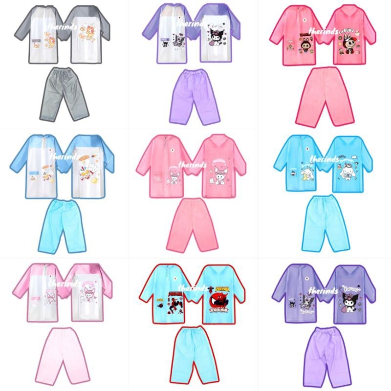 Jas Hujan Kuromi Cinnamoroll Spiderman Labubu Setelan | Jas Hujan Anak Kuromi Sticker Waterproof | J
