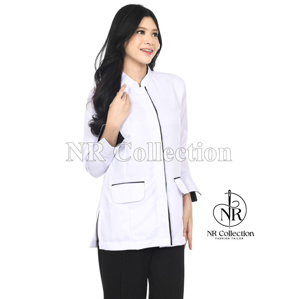 Kemeja Putih Wanita List Hitam – Seragam Dinas Modern & RapiSeragam PDH Wanita – Kemeja Putih List H