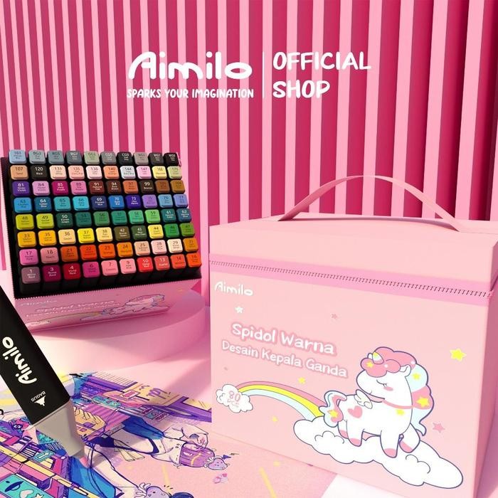 

Promo [READY] Aimilo Spidol Warna Warni 1 Set kemasan kartun Sketch Marker 2 Tip Touch Marker 48/60/80 Warna - Unicorn 48 PCS Terlaris