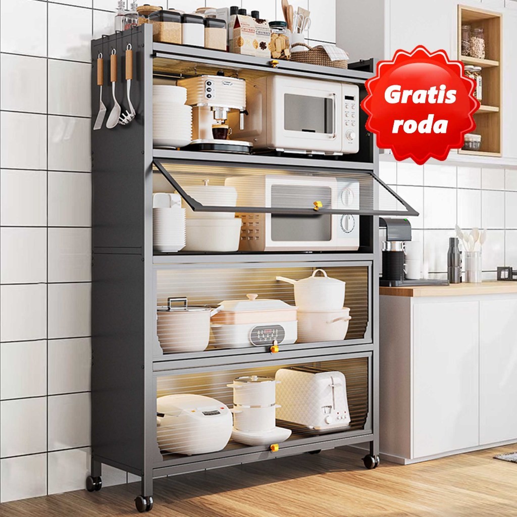 Lemari Dapur Rak Dapur Besi Serbaguna Rak Dapur Dengan Pintu Dapur Kabinet Penyimpanan Rak Piring Te