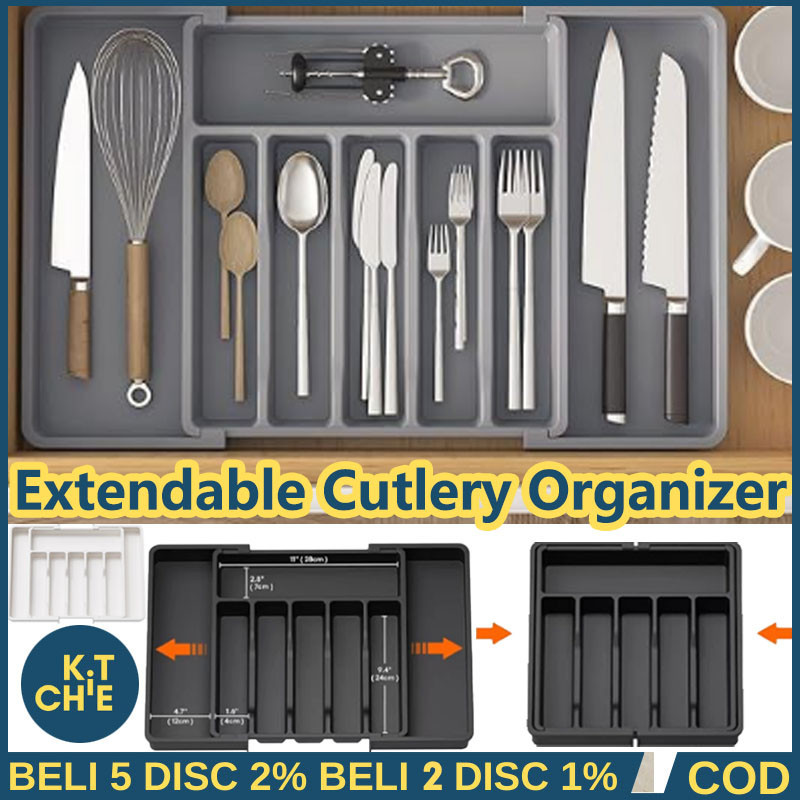 Extendable Drawer Knife Cutlery Organizer Drawer Cutlery Organizer Rak Sendok Kitchen Set Bawah Rak 