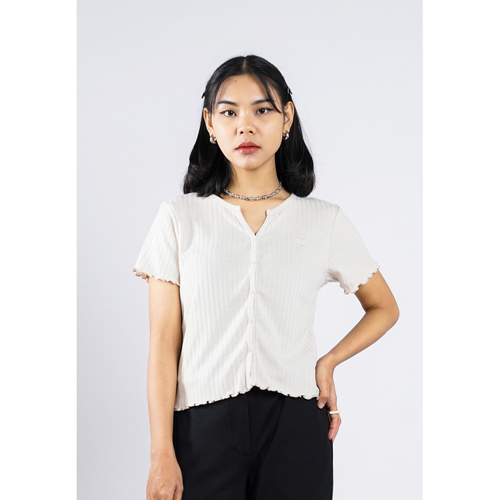 Greenlight Women's T-Shirt Short Sleeve Basic Buttoned Yukari 210225