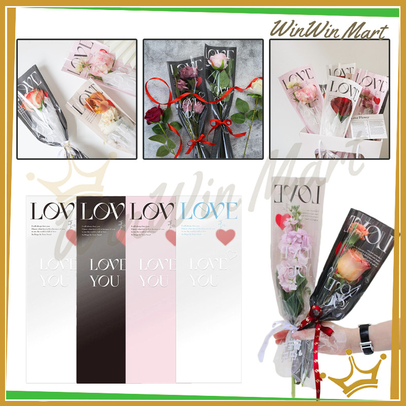 

WW [1 Pack 20 Llembar] Plastik Single Flower Tulisan Love Printed Korean Style Plastik Bunga Tangkaian Satuan