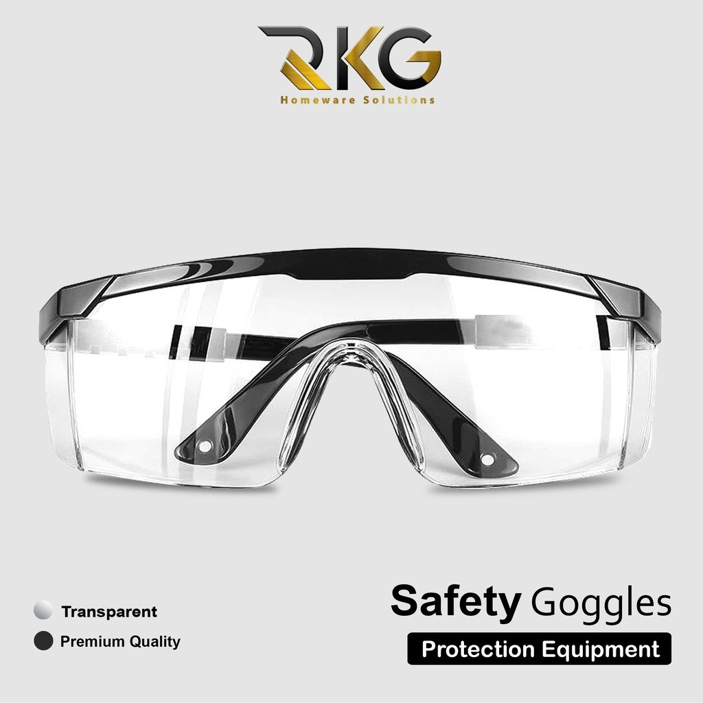 TERBARU Kacamata Safety Glass Hitam Transparan | Kacamata Anti Virus |  Anti Debu | Kacamata Tukang
