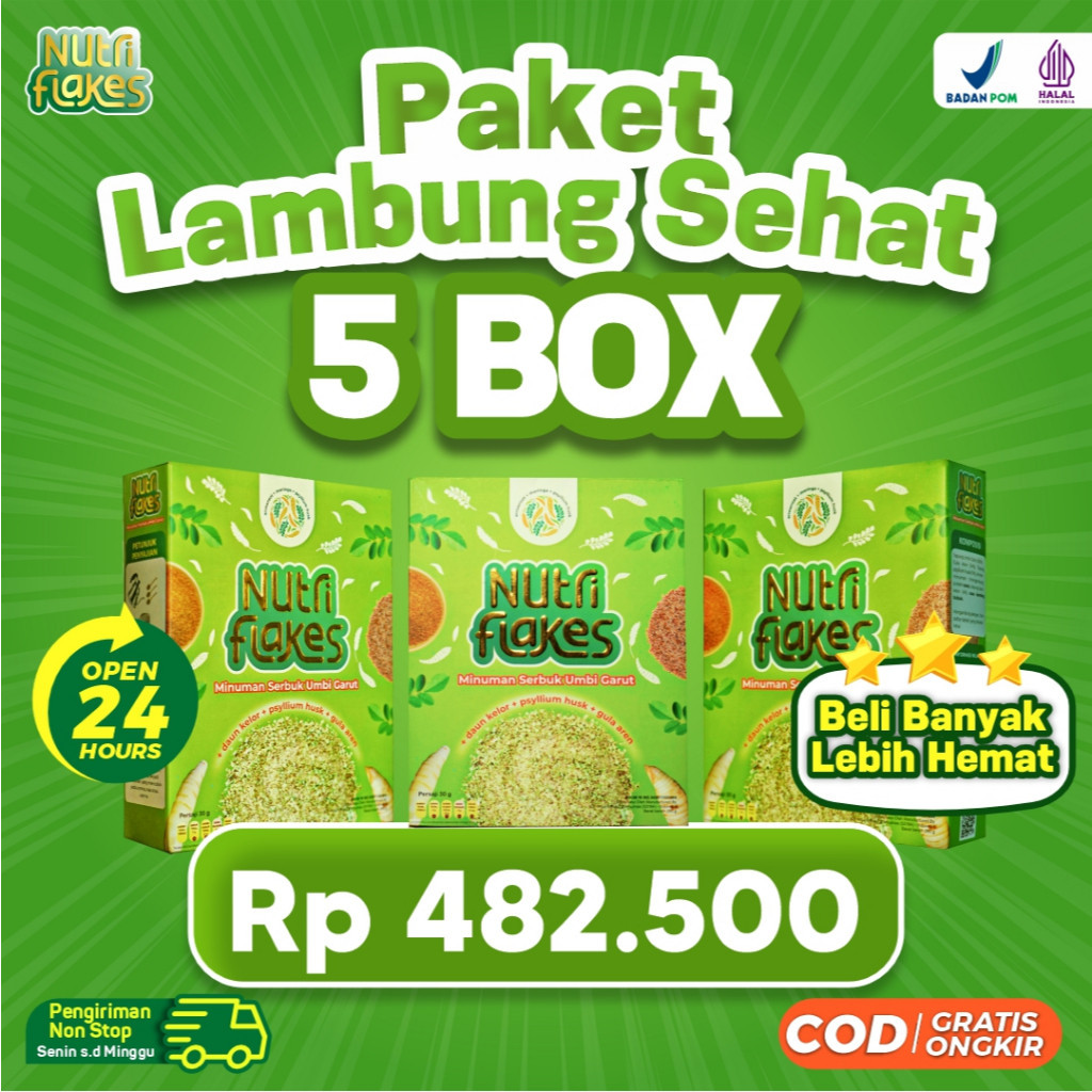 

Paket Lambung Sehat - 5 Box Nutriflakes Solusi Gangguan Lambung Pencernaan Atur Kadar Kolesterol Kolestrol Terapi Asam Lambung Maag Magh Kronis Toko Laku