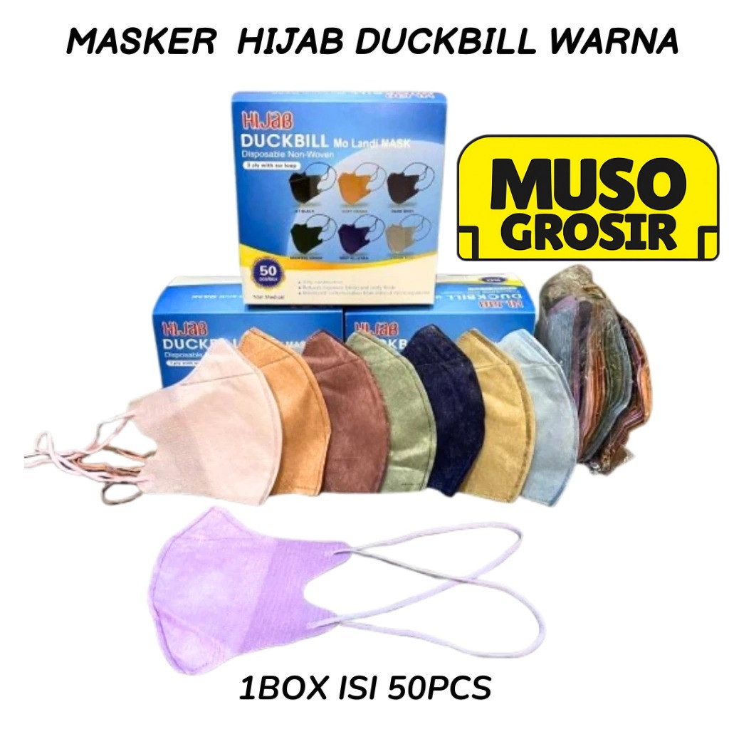 MUSO | MASKER DB HIJAB DUCKBILL FM FACE MASK MIX RAINBOW 50 - MASKER DUCKBILL 3PLY HIJAB MOLANDI GAR