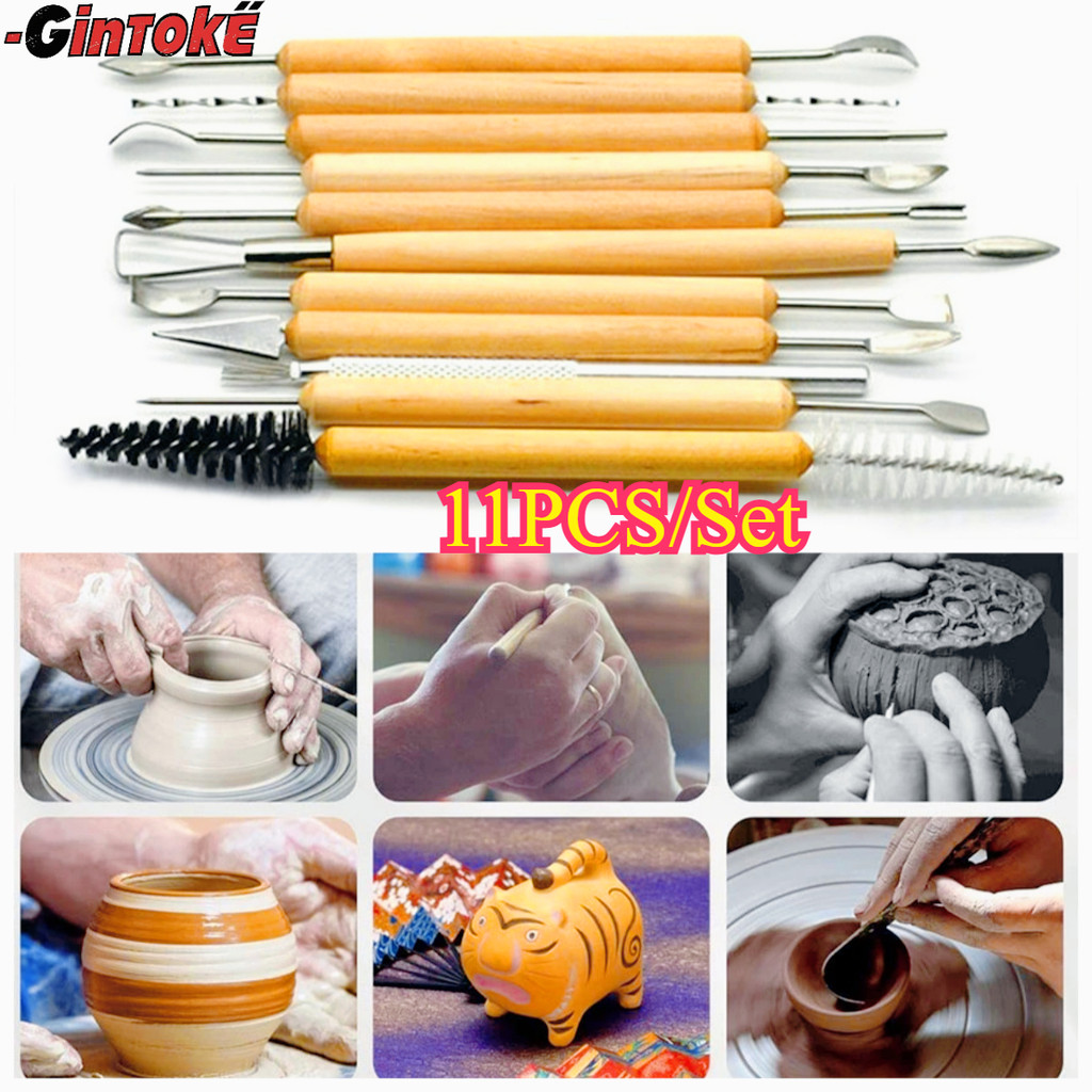 11PCS/Set Clay Pottery Tools/Alat Ukir Clay Tanah Liat Tembikar - Pegangan Kayu Dan Besi/Clay Potter
