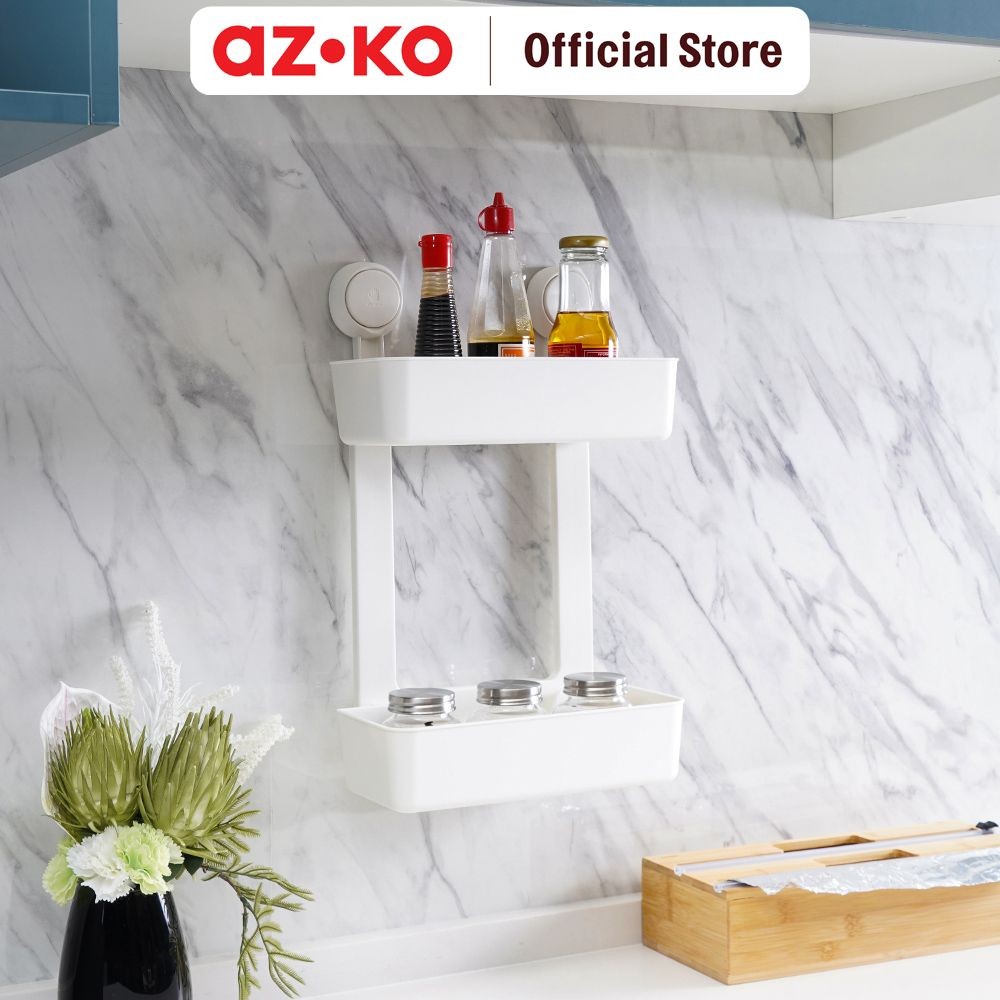 AZKO Stora Rak Dapur Tingkat - Putih Organizer Penyimpanan Toples Bumbu Serbaguna Spices Rack Tempat