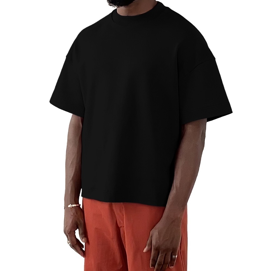 RUMYSS - Tshirt Boxy Heavyweight Hitam Kaos Boxy Oversize Tebal Kaos Pria Tebal Kaos Oversize