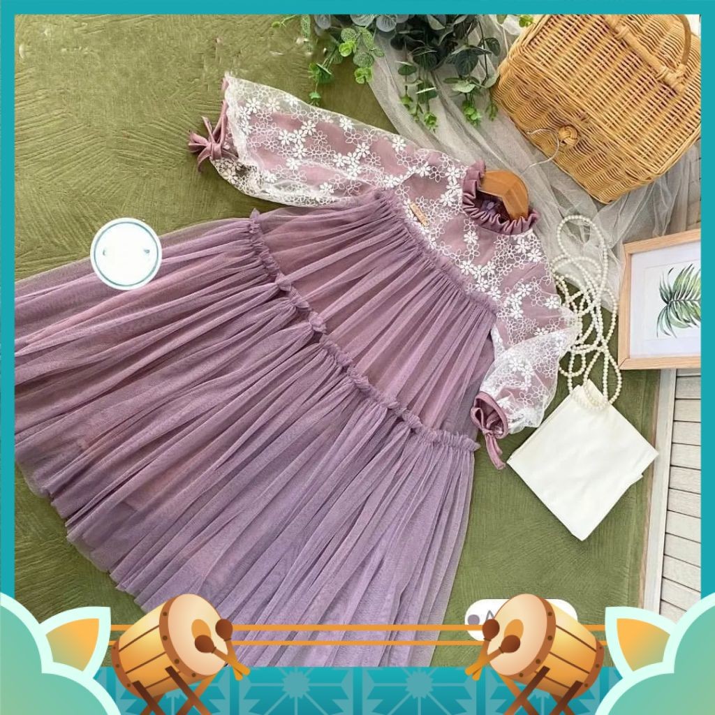 Busana Muslim Anak Perempuan Cantik / Hanania Dress Kids Gamis Brukat Anak Remple Depan Dress Kondan