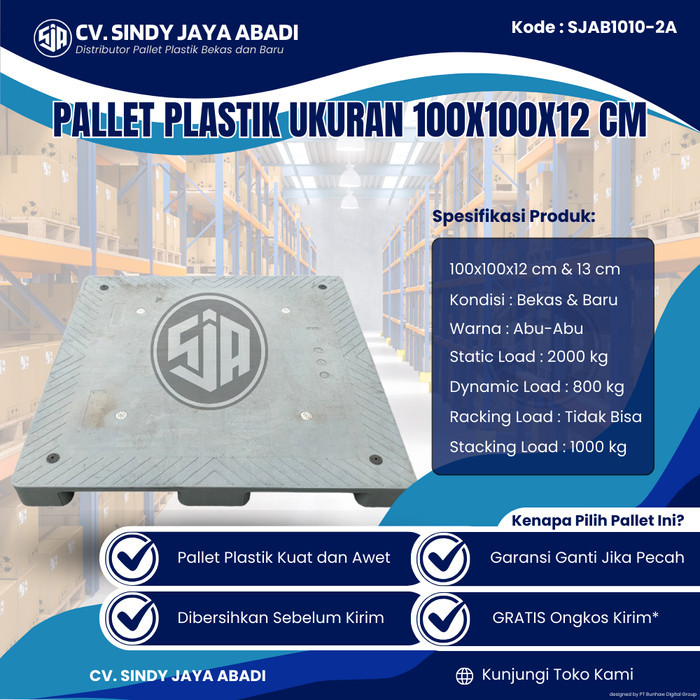 

Pallet Plastik Bekas Ukuran 100x100x12 cm - SJAB1010-2A / Pallet Plastik Warna Abu Abu / Pallet Plastik Flat