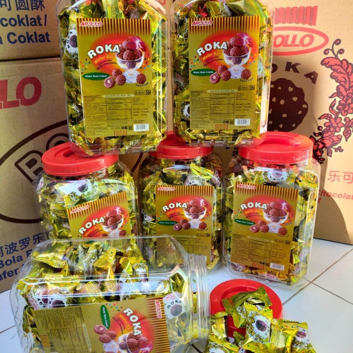 

Roka Apollo Coklat Wafer Ball isi 80 Pack Kemasan Toples