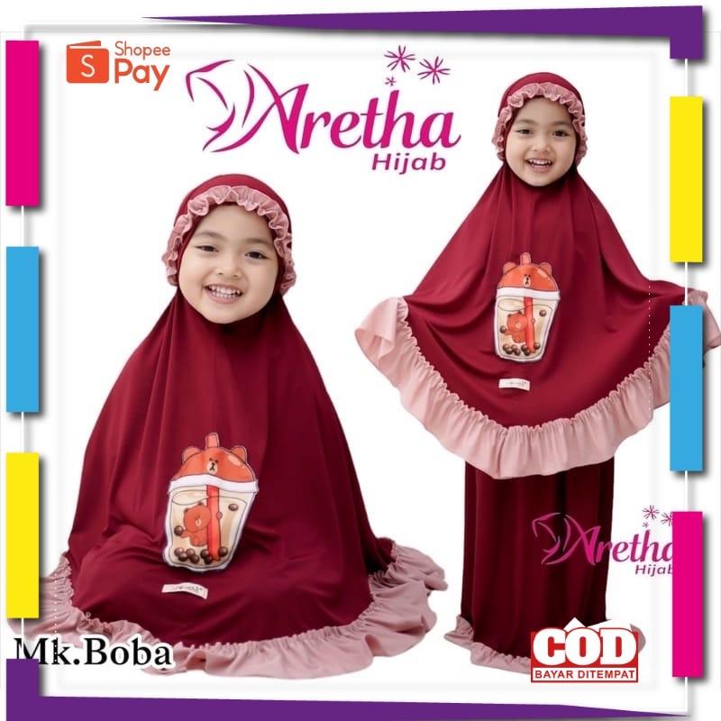 [PREMIUM ORIGINAL] MUKENA ANAK BOBA ORI ARETHA Mukena Jersey Balita Karakter