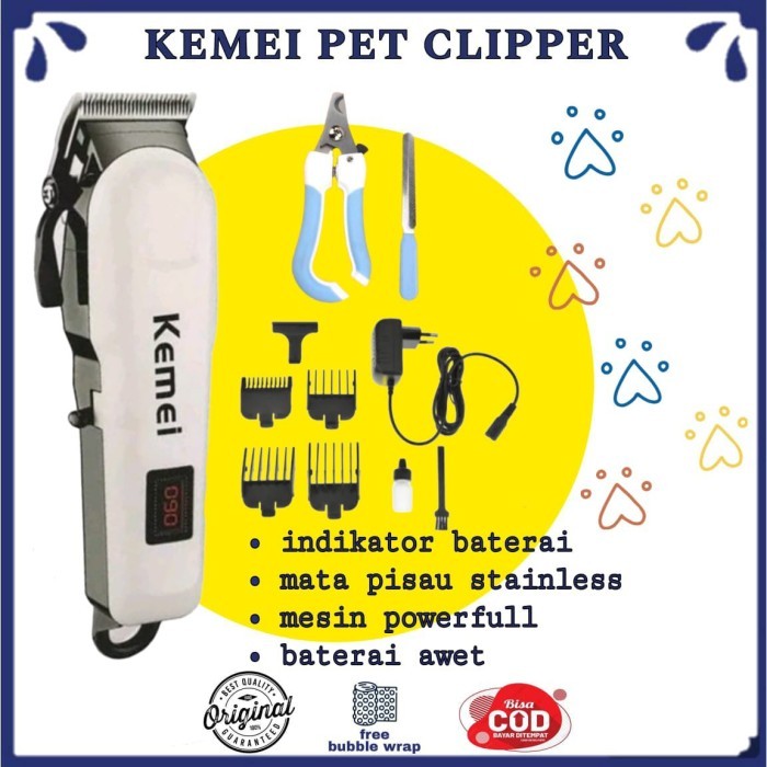 Mesin Alat cukur bulu domba kucing anjing kambing pet Clipper Kemei LED Indikator Baterai Awet Stain