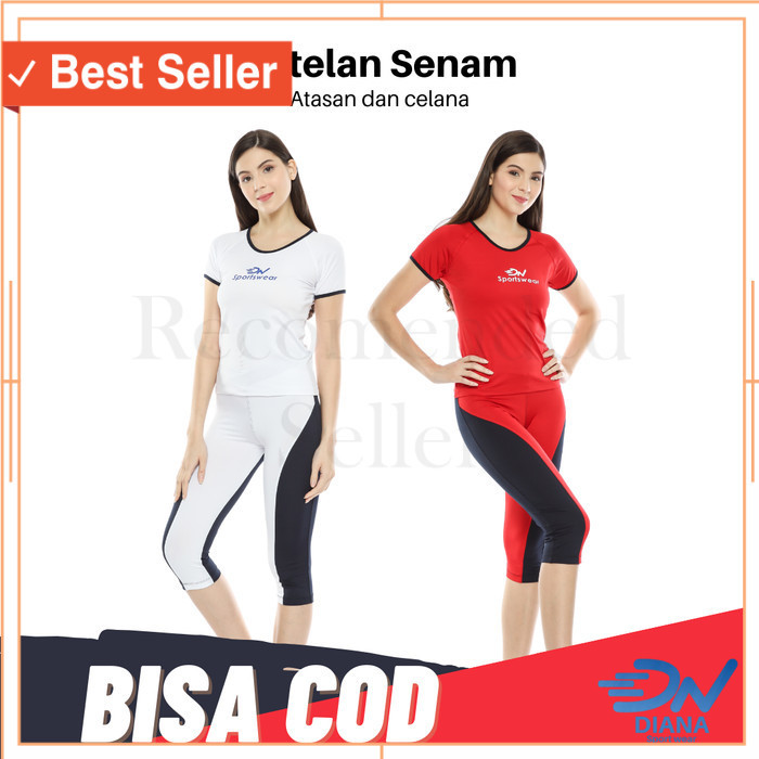 Set Olahraga Murah Kekinian Cuci Gudang Promo Diskon Style Korea /Baju Senam Wanita Merah Putih / Se