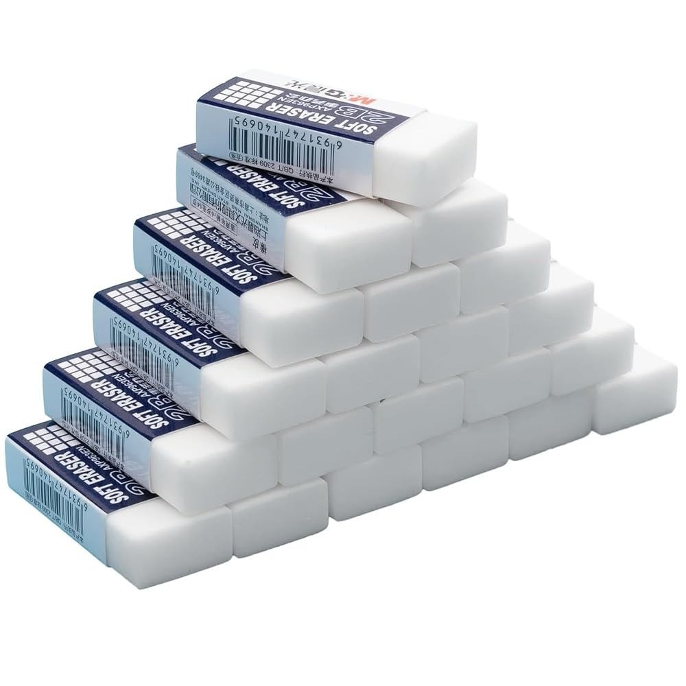 

M&G 24pcs 4B Erasers Clean White Student Less Crumbs Rubbers for Exam Art Drawing Office Eraser Easy to Erase White