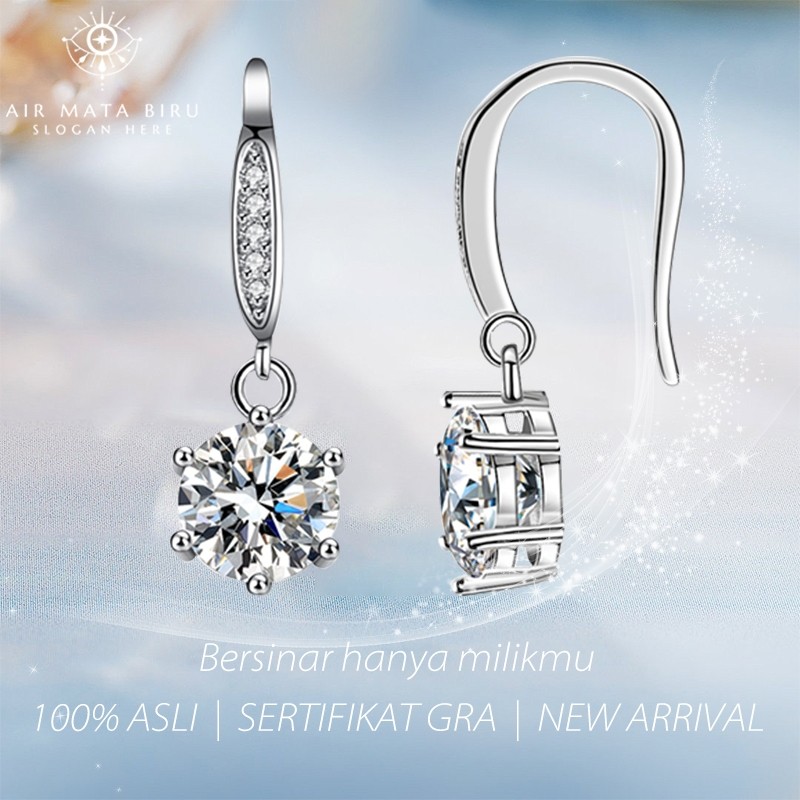 Moissanite subang Lapis Emas 18K 1.0 Carat panjang perak asli anting moissanite   BTEZ-011