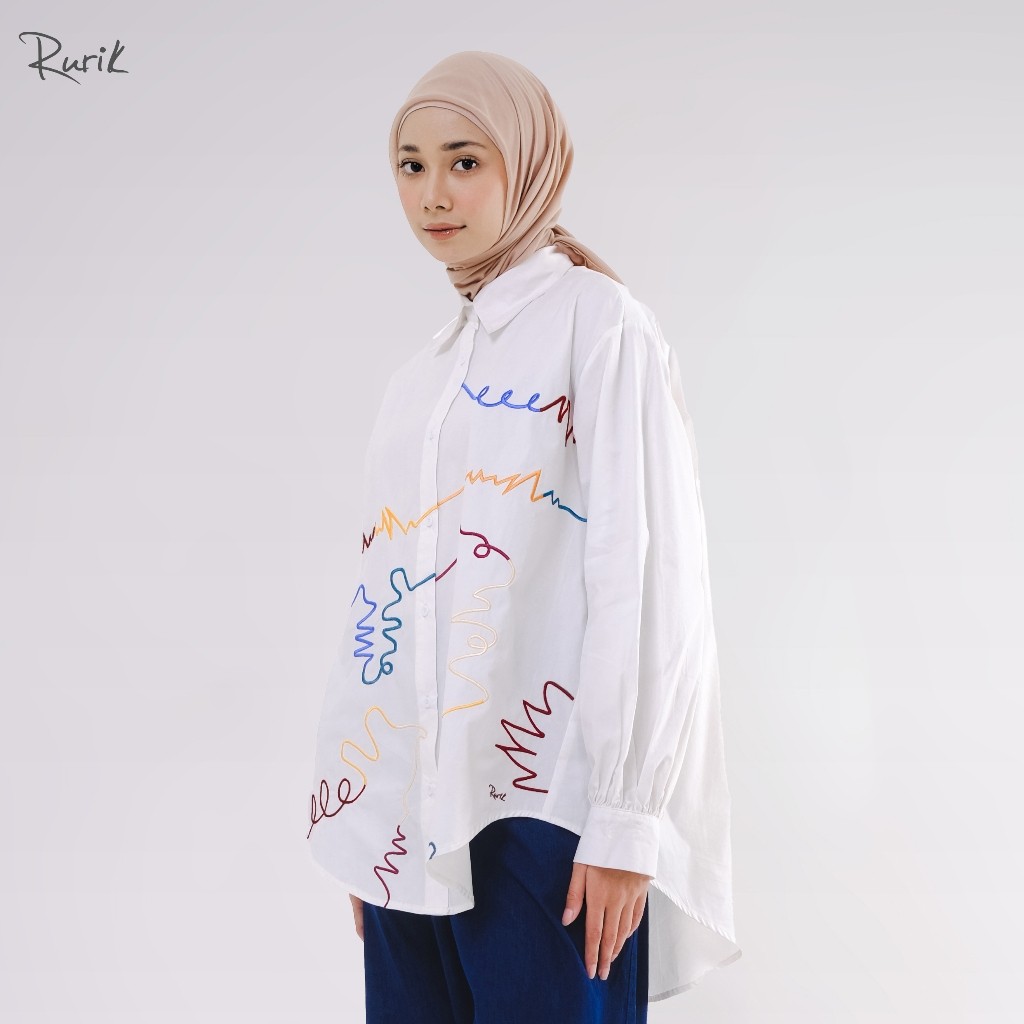 [SALE JUMBO] Rurik Kemeja Wanita Katun Bordir Doodle Embroidery Shirt