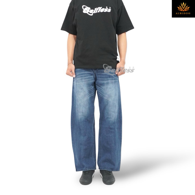 SELFLESSANDCARE - Celana Denim Fade Loose Fit Selvedge Wash Spray Whisker Fading