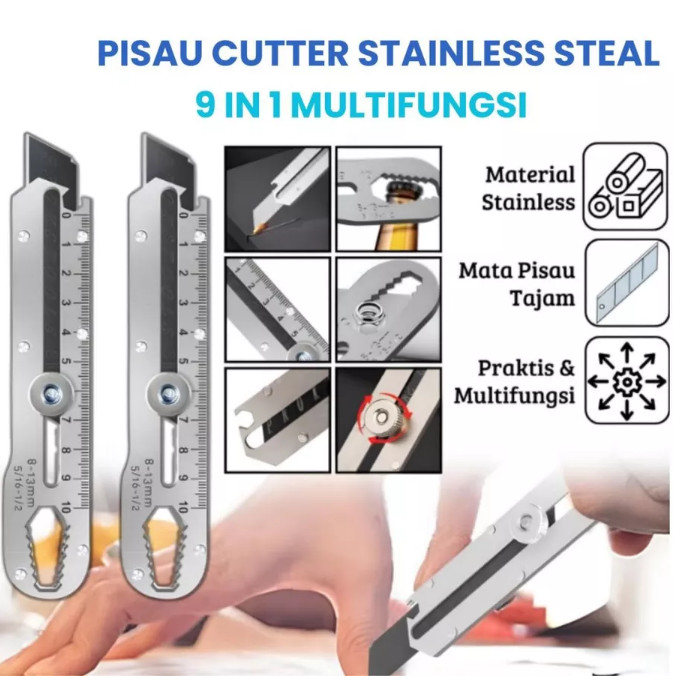 

Cutter Stainless 9 In 1 Steel Dengan Pengukur Anti Karat Knife Cutting Tool Bottle Cutter Multifungsi