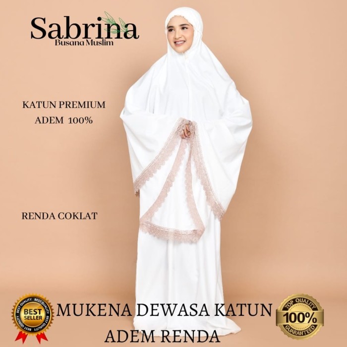 Mukena Dewasa/Remaja Putih Renda premium Katun Adem - RENDA COKLAT /New Update 2025