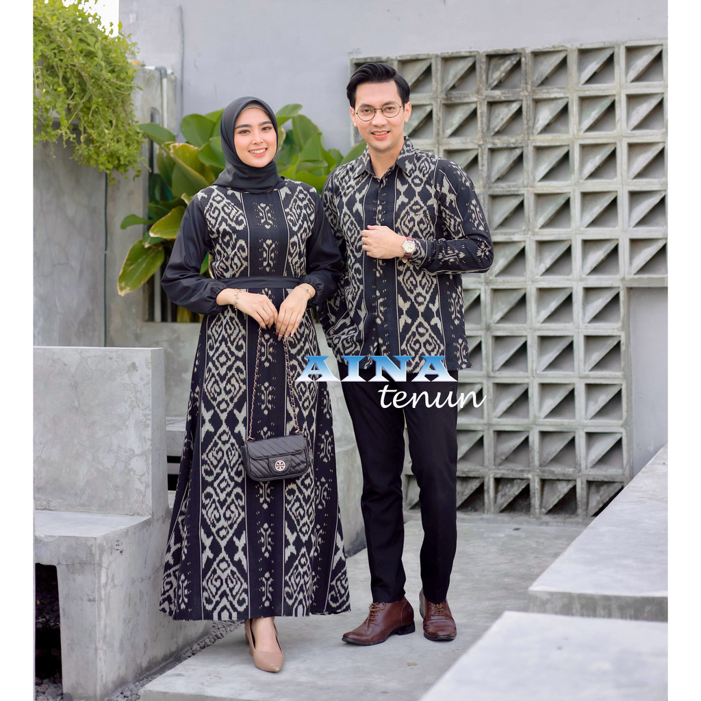 [READY STOCK] Set couple kirana black couple tenun, kirana dress kondangan ethnic, kirana black coup